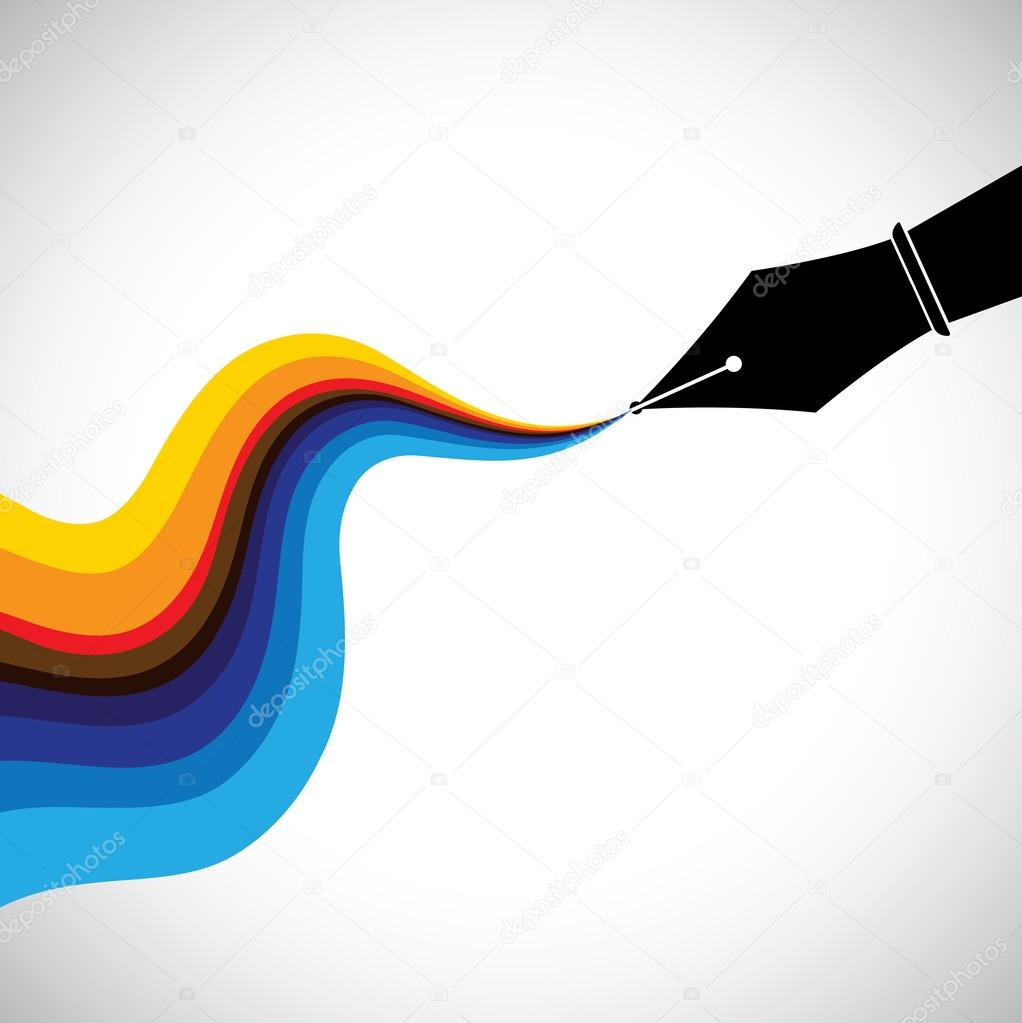 Fountain pen nib and flowing colorful ink creativity concept — Stock