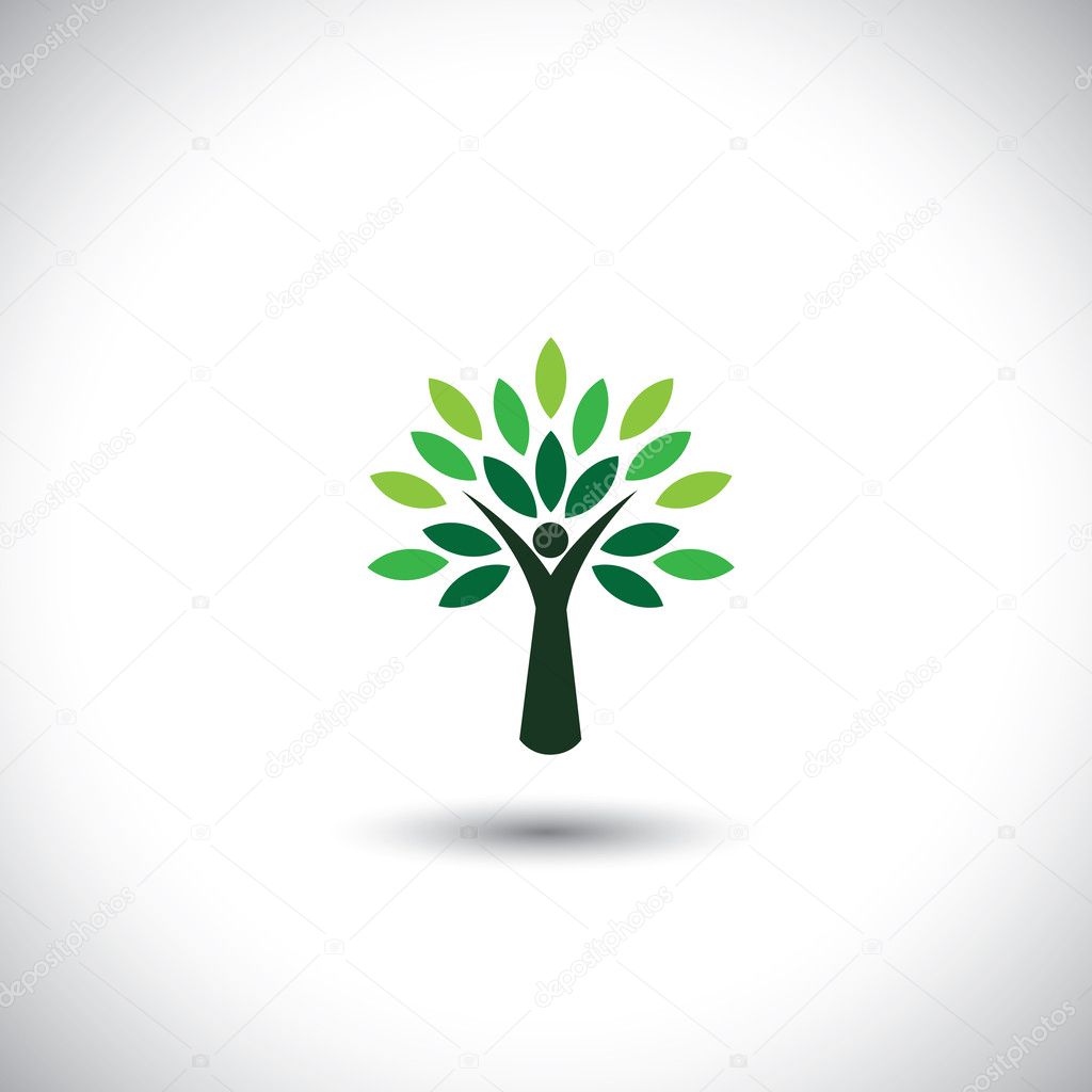 People tree icon with green leaves - eco concept vector