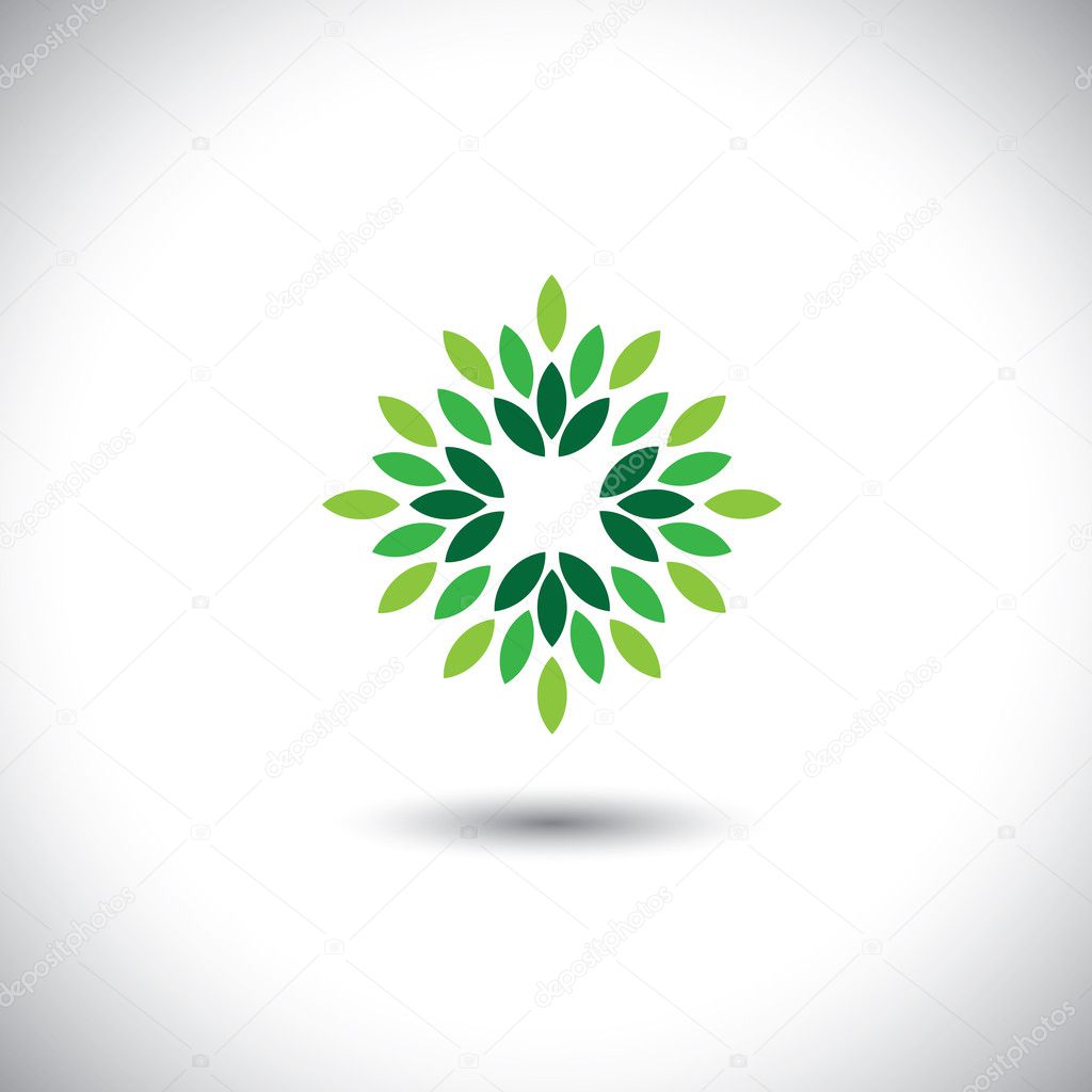 stylized vector green leaves icon arranged in pattern - eco conc