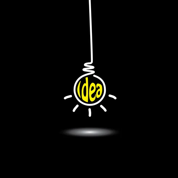 Idea light bulb hanging in black background - concept vector ico — Stock Vector