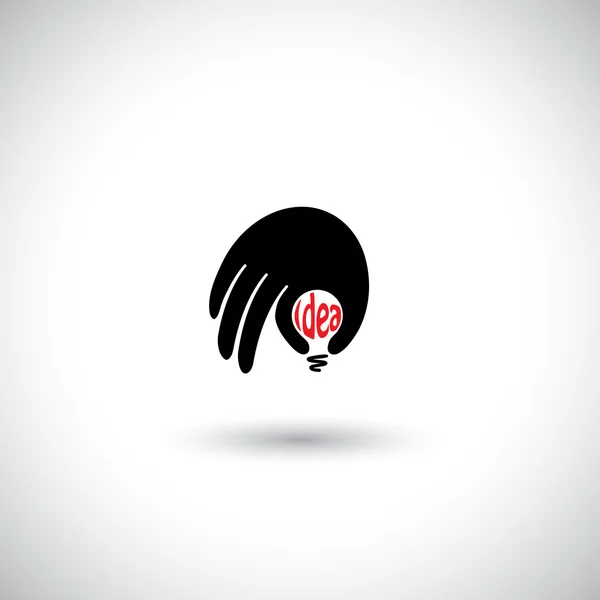 Mano humana con la idea creativa bombilla - icono de vector concepto — Vector de stock