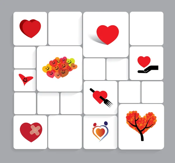 Colorful heart or love vector icons collection set. — Stock Vector