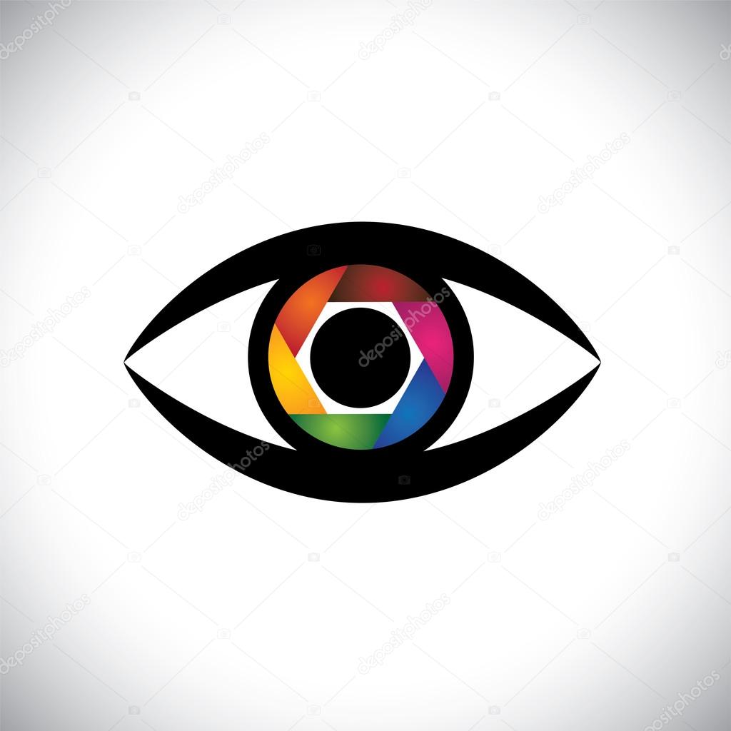 concept vector icon eyes as camera with colorful shutter