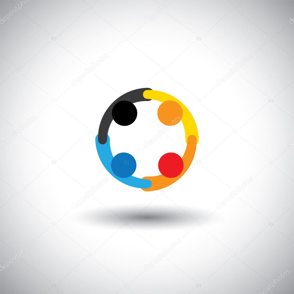 Colorful vector of people icons working as team & cooperating