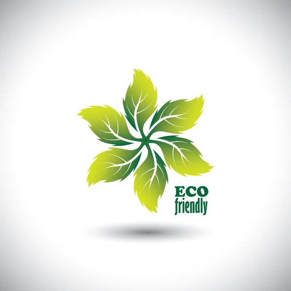 Eco friendly icon circle of leaves - concept vector - Stok Vektor
