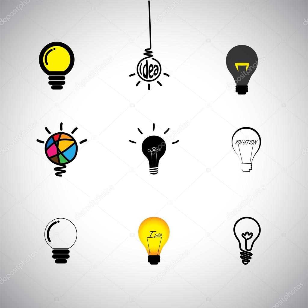 concept vector icons set of different kinds idea & light bulbs