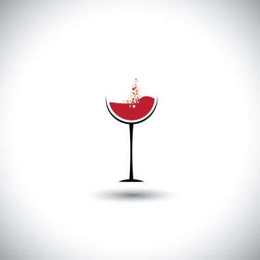 red wine with bubbles in wine glass - abstract vector graphic clipart