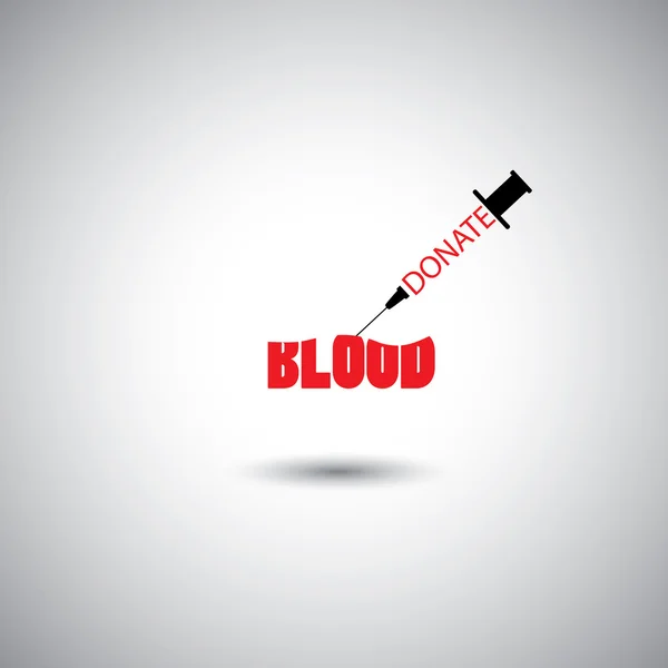 Vetor conceito doação de sangue - seringa com doar palavras de sangue — Vetor de Stock