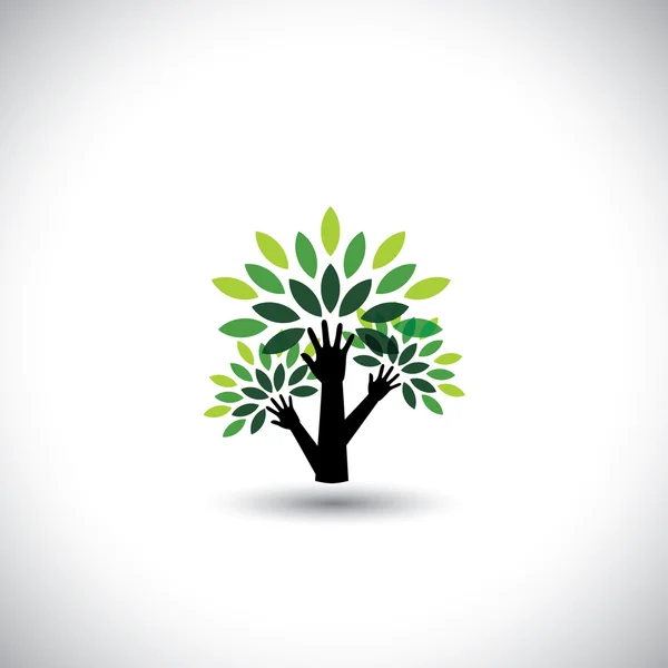 Reciclaje, mano de árbol ecológico con hojas, ayudando a la naturaleza - concepto v — Vector de stock