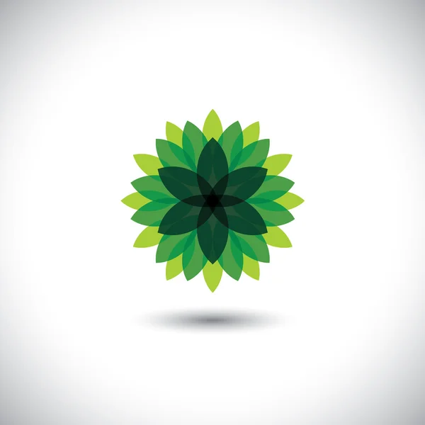 Green flower icon of leaves in stylized pattern - eco concept ve — Stock Vector