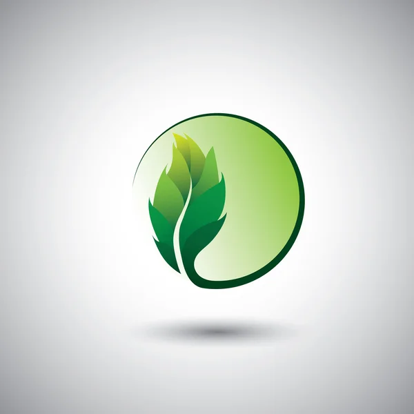 녹색 잎 아이콘 & 원-에코 개념 벡터. — 스톡 벡터