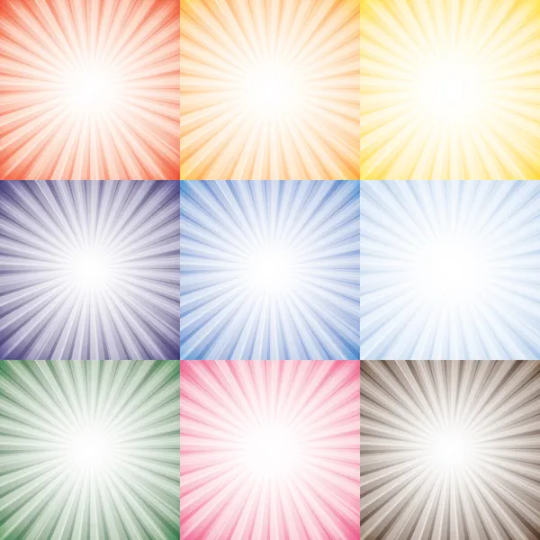 Ensemble de collection de rayons du soleil de fond vectoriel en différentes saisons — Image vectorielle