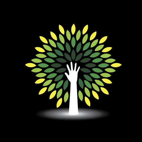 Umweltfreundliche Ikone menschliche Hand als Baum mit grünen Blättern - Konzept — Stockvektor