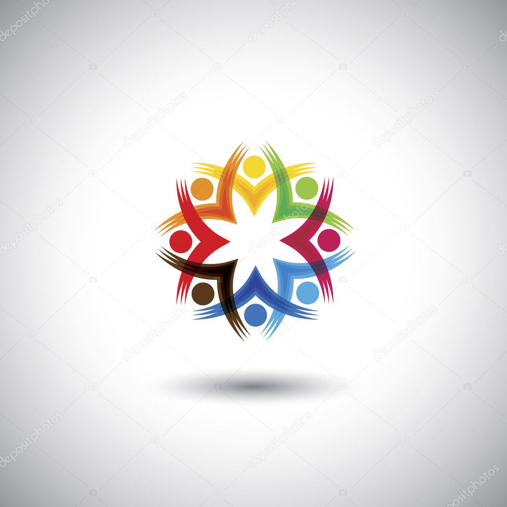 Excited, motivated group of people, children or employees - vector graphic. This illustration also represents students community, workers union, kids playing, happy people, friendship, meetings