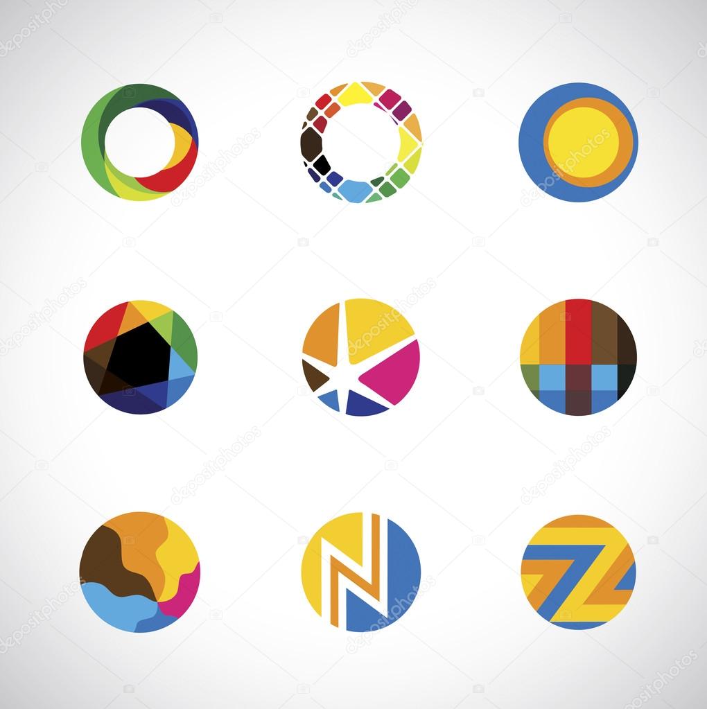 Trendy, stylish & colorful abstract circle icons collection set - vector graphic.