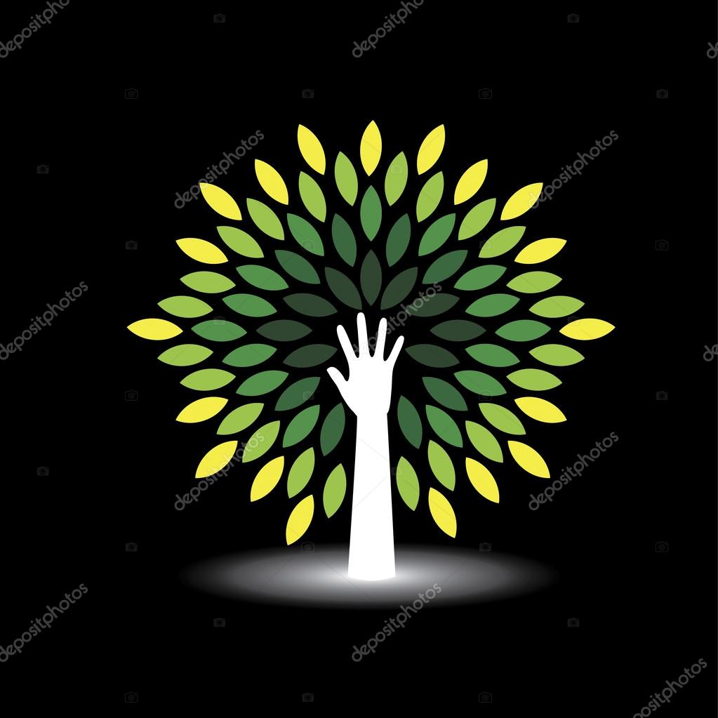 Eco friendly icon human hand as tree with green leaves - concept vector. The graphic illustration also represents nature protection, ecology, environment conservation, spa, etc