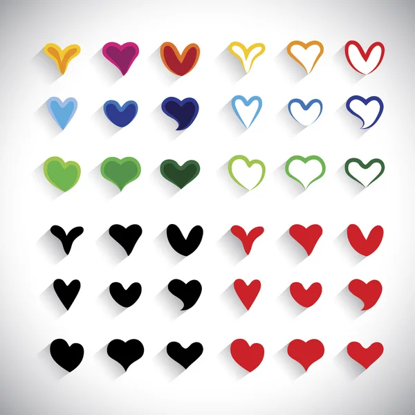 Flat design colorful heart icons collection set - vector graphic — Stock Vector