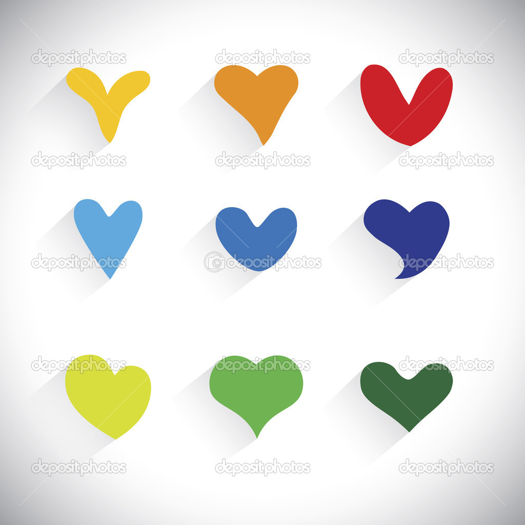 Piatti disegni delle icone di forma cuore colorato grafica vettoriale Questa illustrazione ha icone amore o passione nei colori rossi gialli arancioni