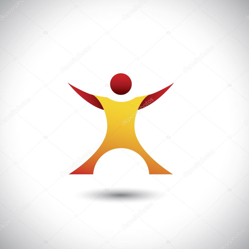 Excited person after winning icon - concept vector graphic. This illustration also represents happy, joyful, motivated company employee, executive or fit healthy man in gym, etc