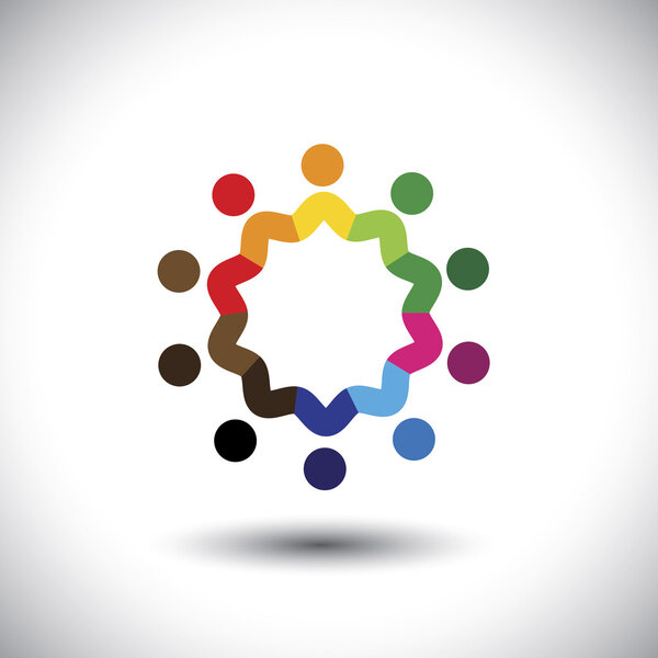 friendship concept vector - happy, joyful people together in cir