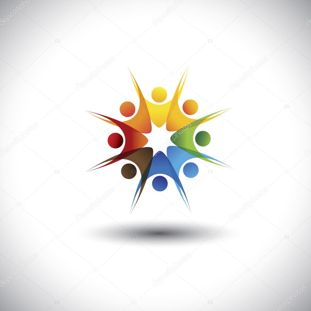 Happy cheerful multiracial employees of a company together - concept vector. This graphic also represents concepts like teamwork, team spirit, cooperation, alliance, excitement, happiness, zest