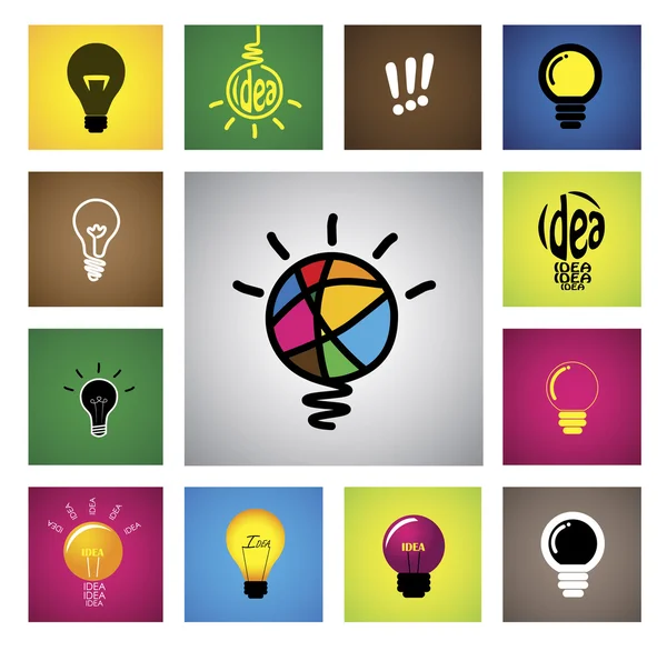 Idées créatives colorées icônes ampoule & symboles concept vectoriel gra — Image vectorielle