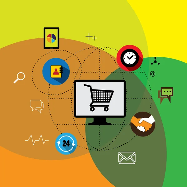 Diseño plano vector web marketing & comercio electrónico en línea, compras — Vector de stock