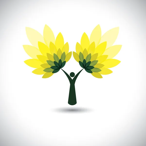 Ludzie drzewo ikona z zielonych liści - eco koncepcja wektor. — Wektor stockowy