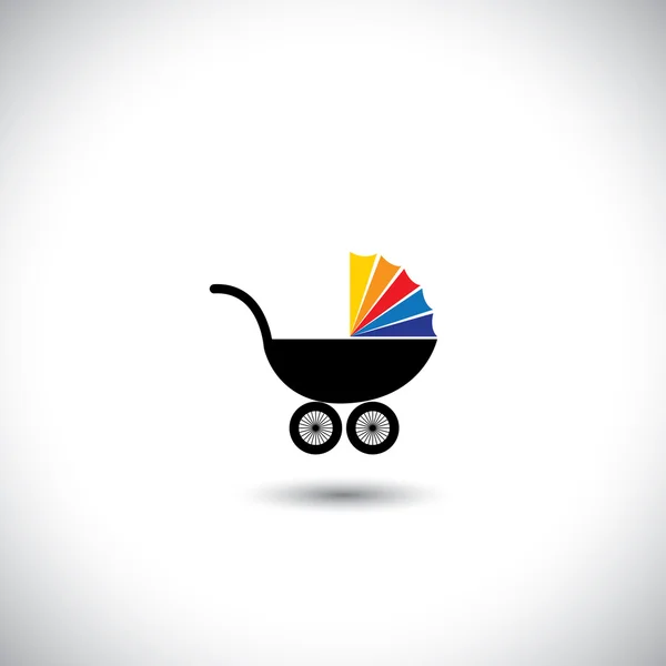 Barnvagn vektor ikonen med färgglad topp på vit bakgrund — Stock vektor