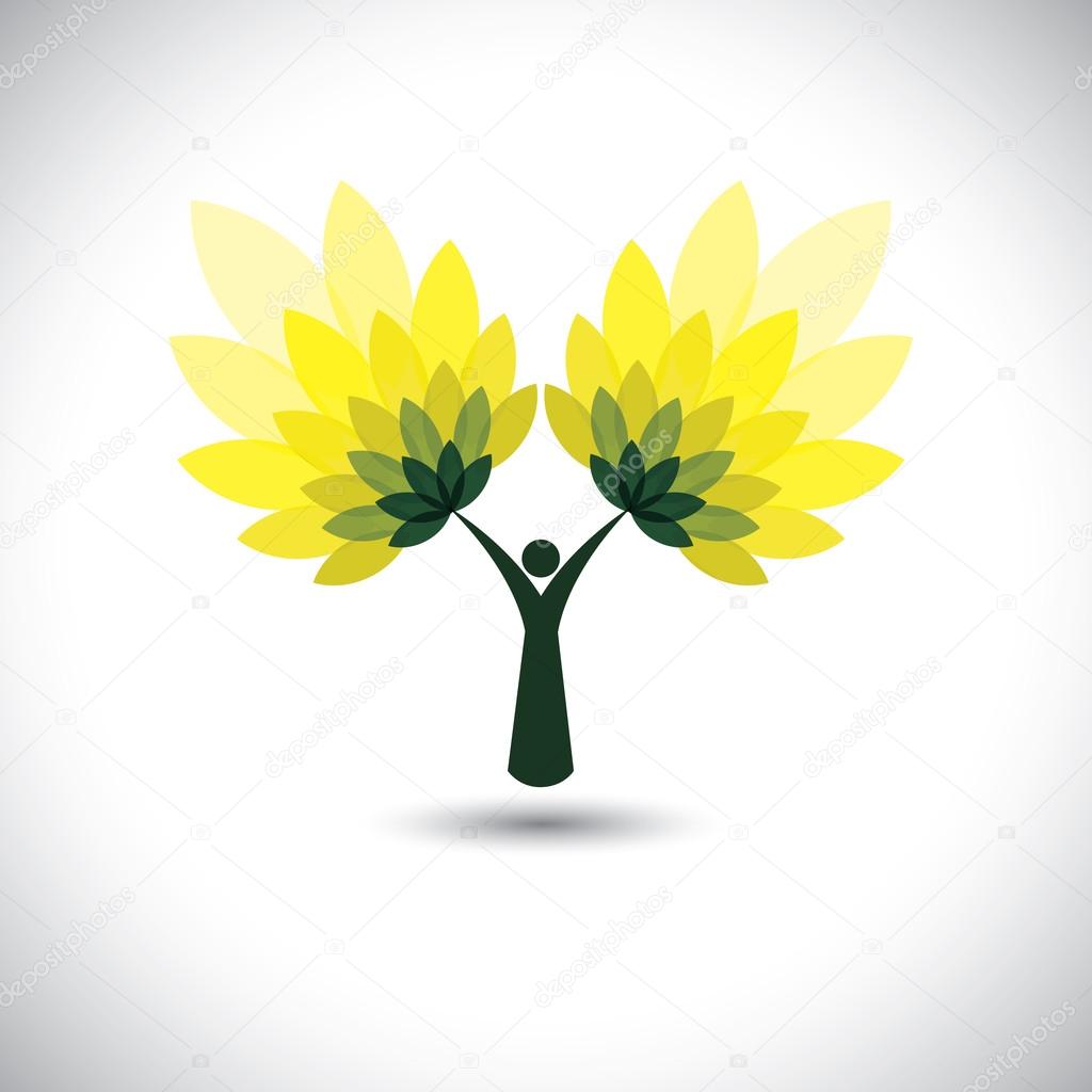 people tree icon with green leaves - eco concept vector. 