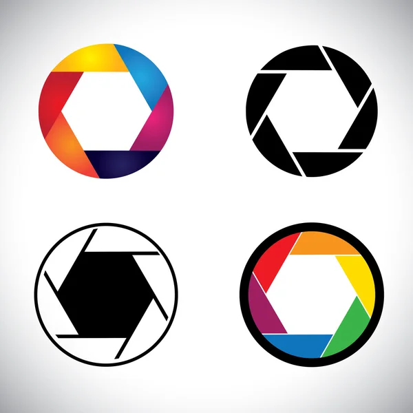 Camera lens shutter aperture abstract icons - vector graphic — Stock Vector