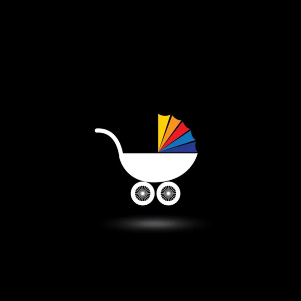Kočárek pro kojence nad děti vektorové ikony s barevnými top — Stockový vektor