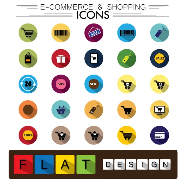 Internetowe e-commerce sklepy & biznes Płaska konstrukcja wektorowe ikony — Wektor stockowy