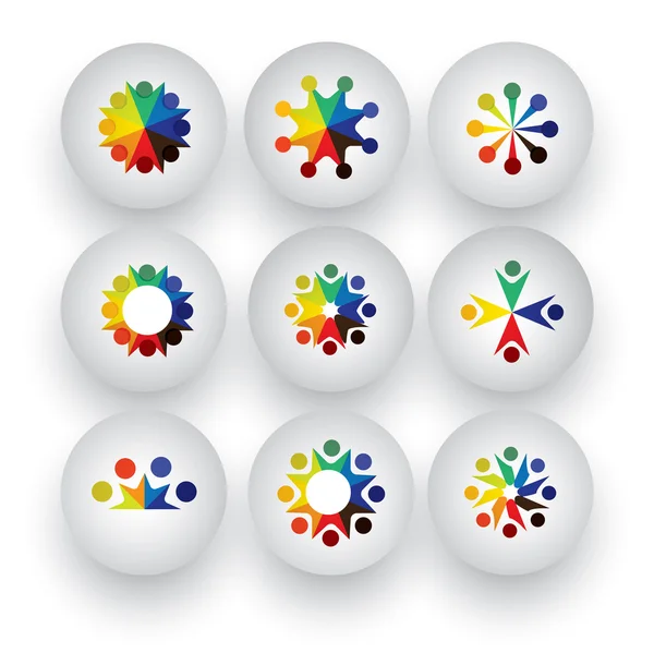 Colorful people, children, employees icons collection set - vect — Stock Vector