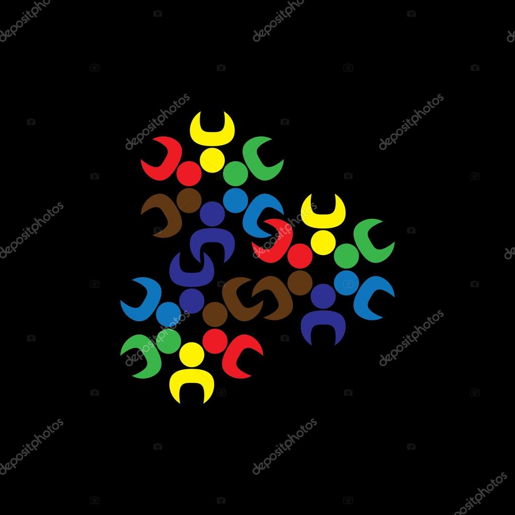 Concept vector graphic- abstract children or workers teams as gears. The illustration represents concepts like worker unions, employee diversity, community friendship & sharing, kids playing, etc