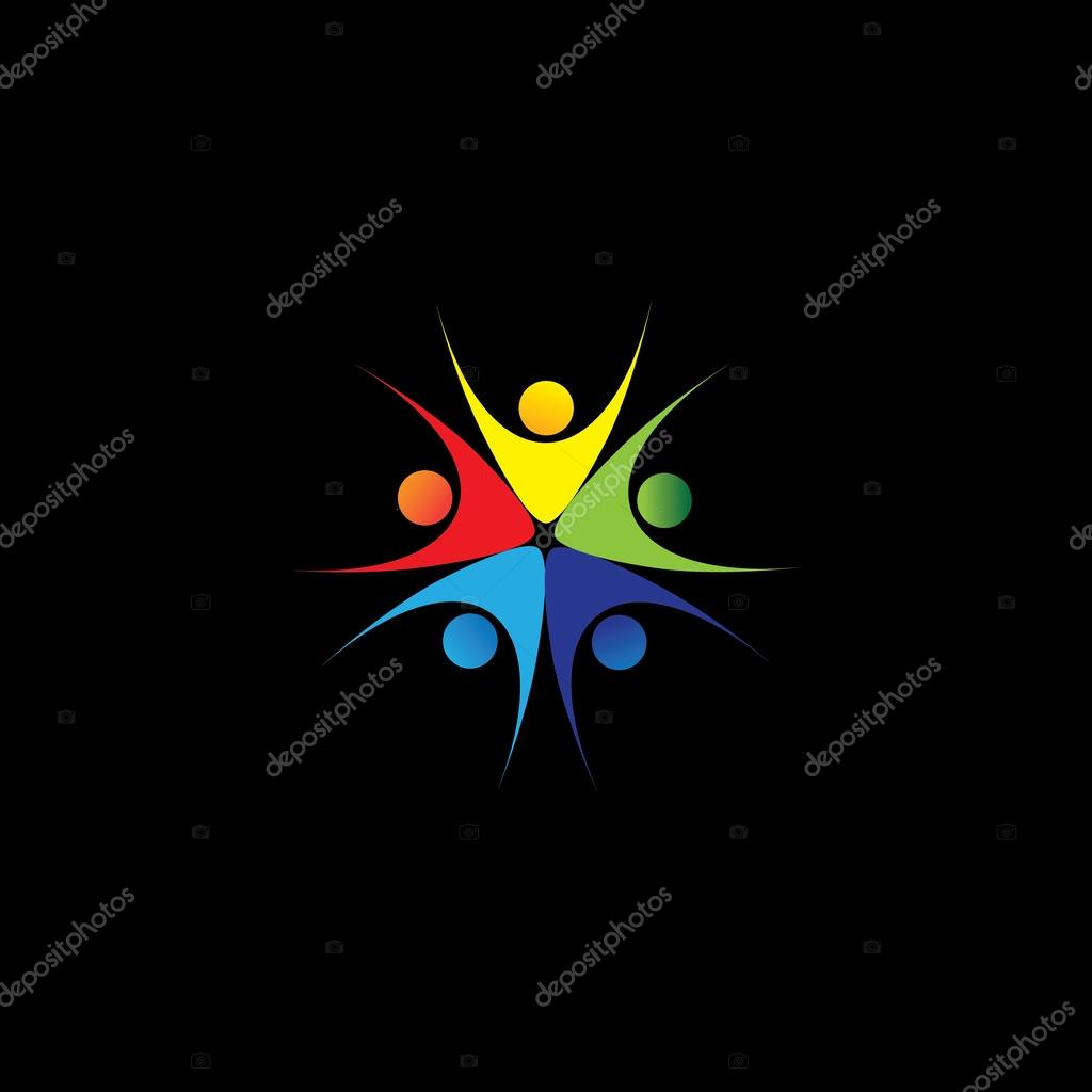 Enthusiastic, excited children or kids playing - concept vector graphic. This illustration also represents concepts like teamwork, team spirit, cooperation, alliance, bonding, engagement, interaction