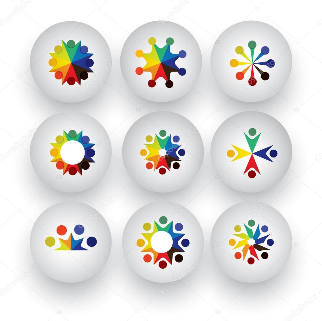 colorful people, children, employees icons collection set - vect