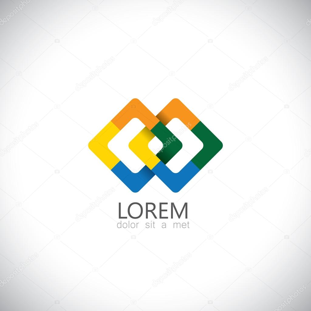 Colorful abstract squares interlocked design element - vector icon. This graphic is made of abstract shapes of different colors of yellow, orange, green & blue put together to form a symbol
