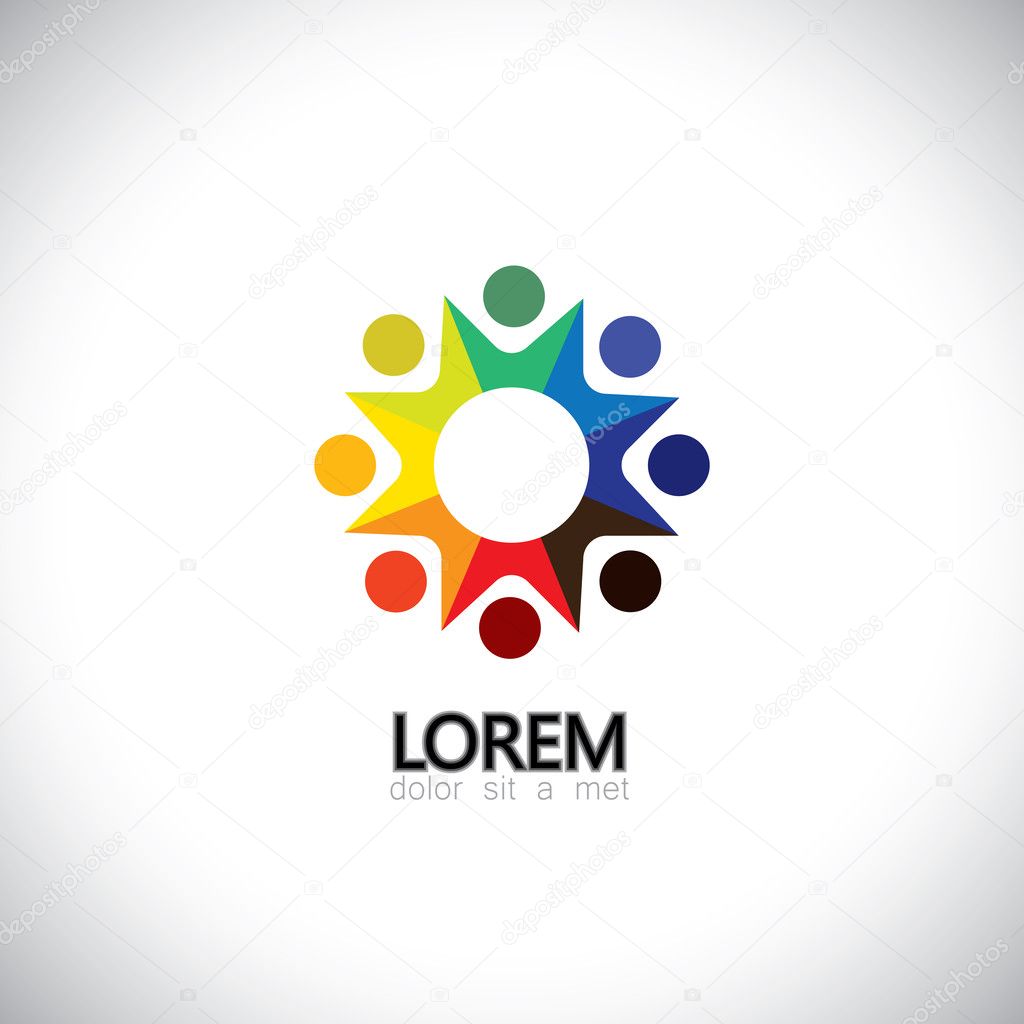 Colorful abstract people, children or kids together - vector icon. This graphic also represents love, unity, solidarity, alliance, union, teamwork, organization, together, group, team, harmony