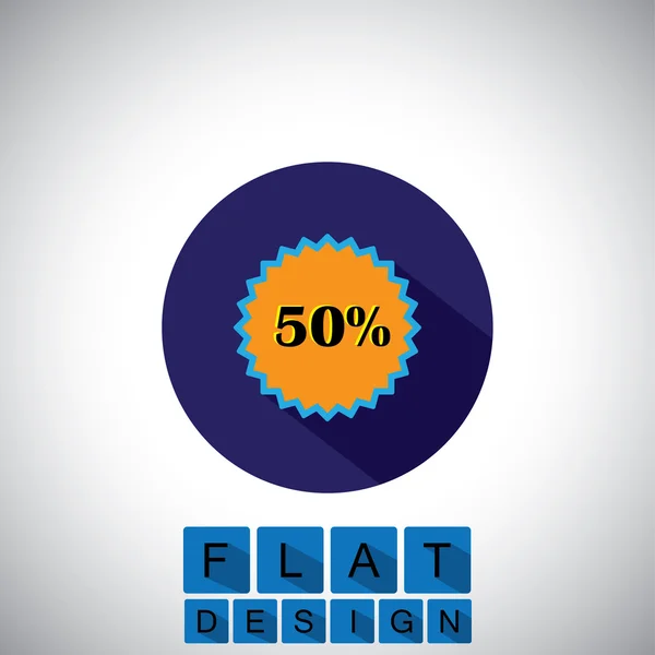 Ícone de design plano de 50 por cento de emblema de venda de desconto - gráfico vetorial —  Vetores de Stock