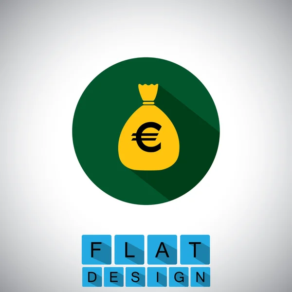 Flat design icon of cash bag, saving euros - vector graphic — Stock Vector