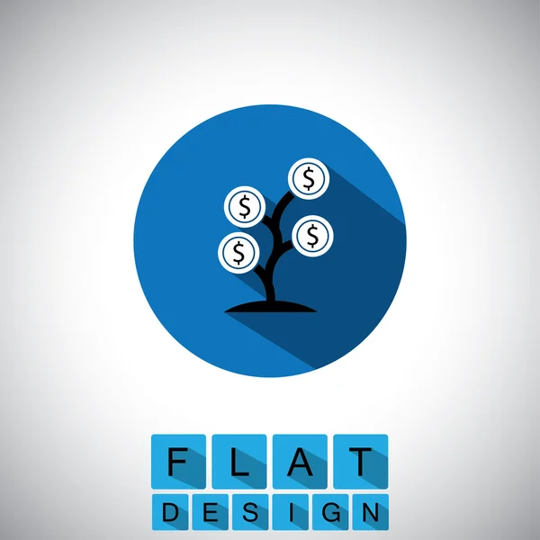 平らな設計お金ツリーまたは現金植物 - ベクター グラフィックのアイコン — ストックベクタ