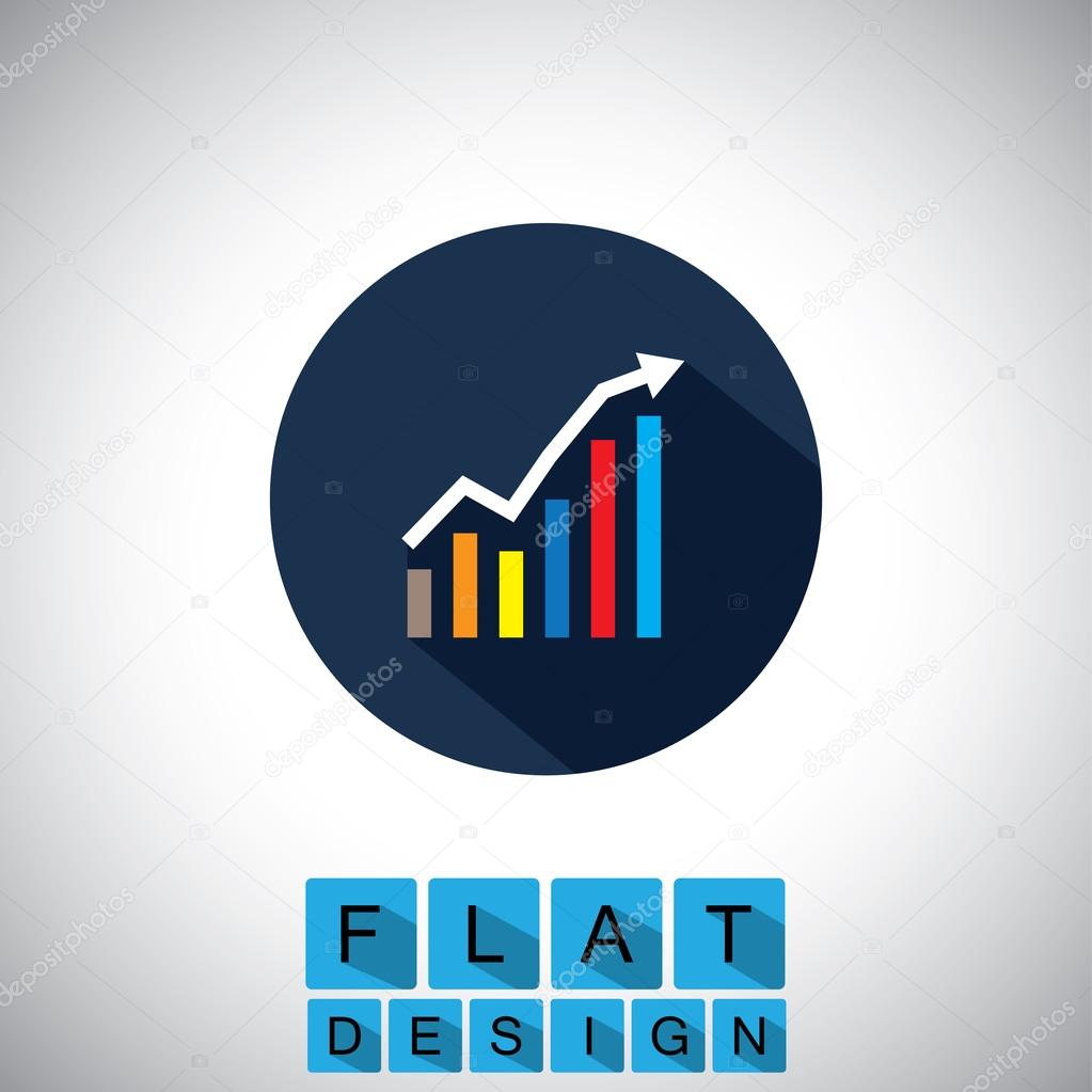 flat design icon of rising graph with up arrow - vector graphic