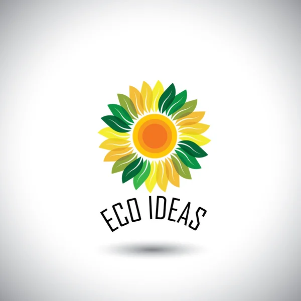 Hojas verdes florales iconos en círculo - vector concepto ecológico — Vector de stock