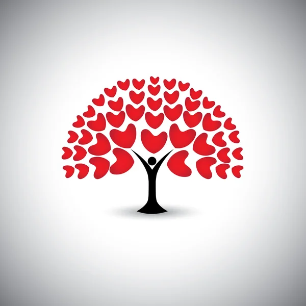 Corazón o el amor iconos y personas como árbol o planta - vector concepto — Vector de stock