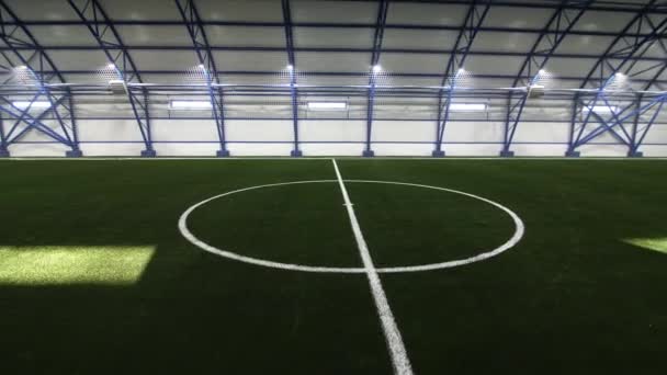 体育中心设有标志的空旷室内足球场 — 图库视频影像