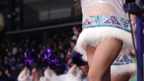 Cheerleader im Chiffonschneeanzug schüttelt Pompons — Stockvideo