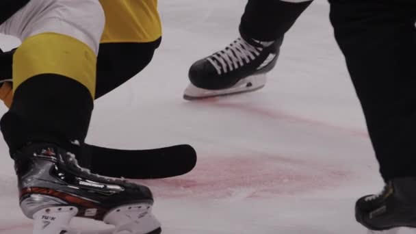 Hockey spelers vechten voor puck onder scheidsrechter controle — Stockvideo