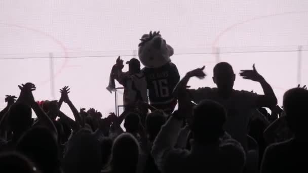 Joyful Hockey Fans Silhouetten Klappen Handen Team Mascotte Ondersteuning Van — Stockvideo