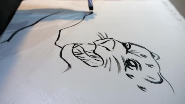 Малюючи Контури Пантер Щоб Зробити Підтримуючий Плакат Хокеїстів Паперовому Аркуші — стокове відео